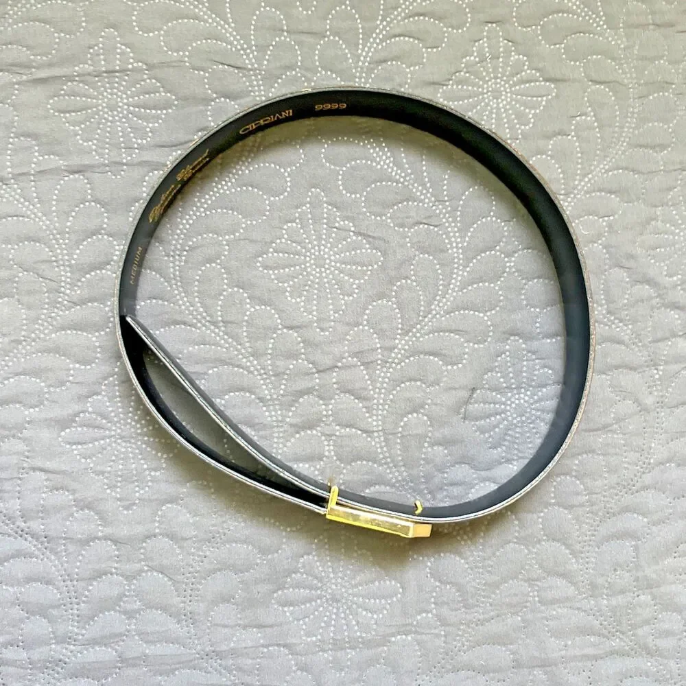 VTG CIPRIANI Italian Glazed Iguana Grain Leather Belt Navy w/Gold Buckle SZ M